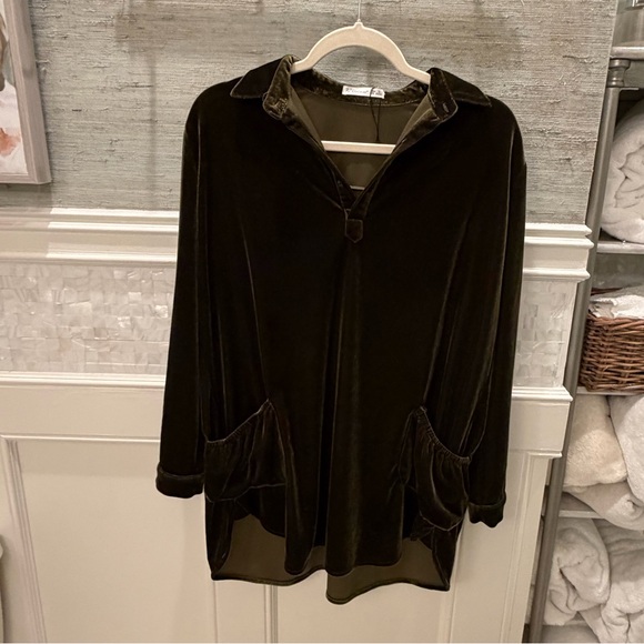 Large r. Vivimos Womens Velvet Long Sleeve Pocket Casual Mini Shirt Dress green - Picture 9 of 14